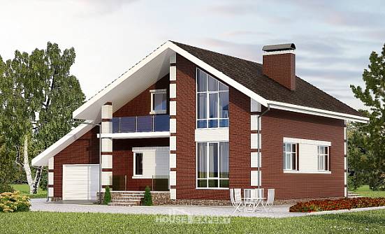 180-001-Л Проект двухэтажного дома с мансардой и гаражом, экономичный загородный дом из поризованных блоков Майкоп | Проекты домов от House Expert