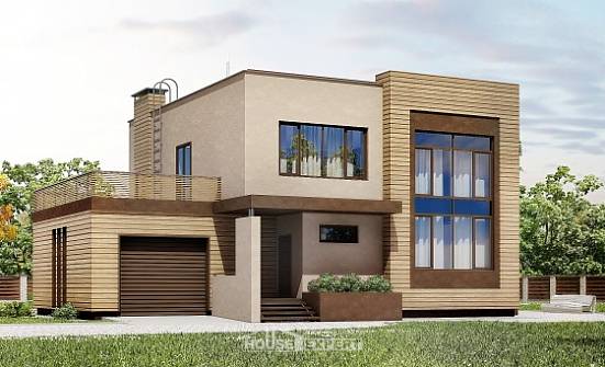 220-003-Л Проект двухэтажного дома и гаражом, классический загородный дом из газобетона Майкоп | Проекты домов от House Expert