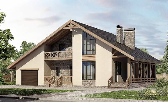 265-001-Л Проект двухэтажного дома мансардный этаж и гаражом, классический коттедж из пеноблока Майкоп | Проекты домов от House Expert