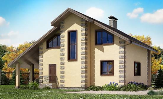 150-003-П Проект двухэтажного дома мансардой и гаражом, небольшой загородный дом из блока Майкоп | Проекты домов от House Expert