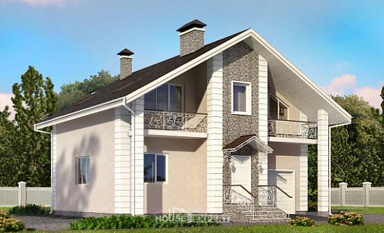 150-002-П Проект двухэтажного дома мансардный этаж и гаражом, классический домик из бризолита Майкоп | Проекты домов от House Expert