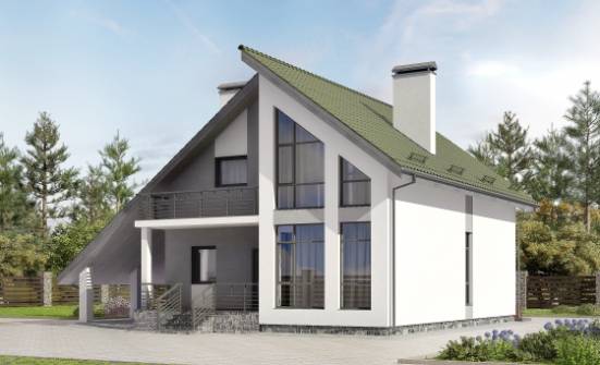 170-009-Л Проект двухэтажного дома мансардой и гаражом, бюджетный домик из пеноблока Майкоп | Проекты домов от House Expert