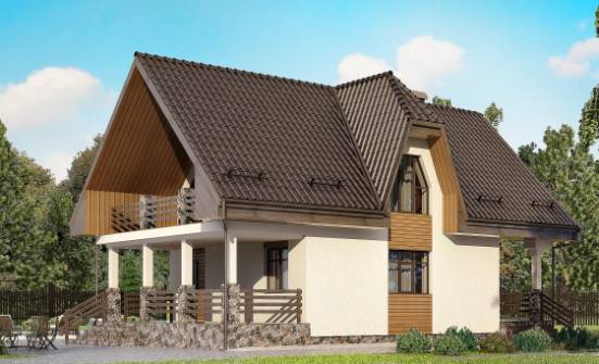 150-001-Л Проект двухэтажного дома с мансардой, гараж, уютный домик из теплоблока Майкоп | Проекты домов от House Expert