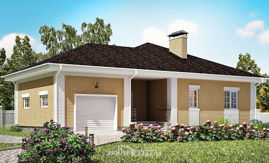 130-002-Л Проект одноэтажного дома и гаражом, современный загородный дом из бризолита Майкоп | Проекты домов от House Expert