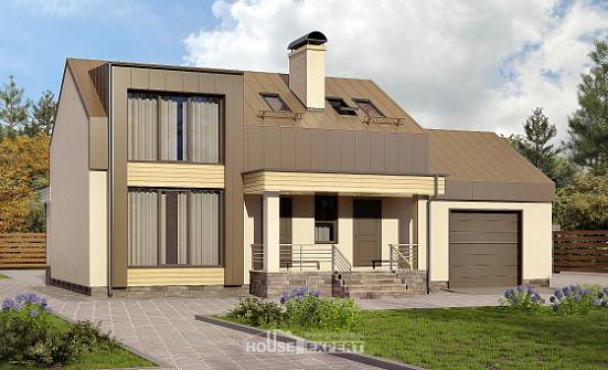 150-015-Л Проект двухэтажного дома с мансардой, гараж, уютный дом из пеноблока Майкоп | Проекты домов от House Expert