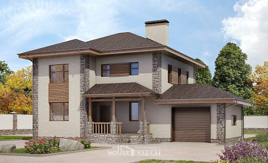 185-004-П Проект двухэтажного дома и гаражом, средний загородный дом из блока Майкоп | Проекты домов от House Expert