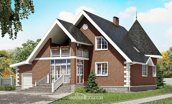 220-002-Л Проект двухэтажного дома с мансардным этажом, гараж, просторный дом из блока Майкоп | Проекты домов от House Expert
