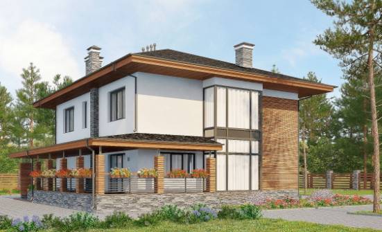 305-001-П Проект двухэтажного дома и гаражом, классический загородный дом из поризованных блоков Майкоп | Проекты домов от House Expert