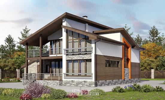 240-004-П Проект двухэтажного дома с мансардным этажом и гаражом, просторный коттедж из арболита Майкоп | Проекты домов от House Expert