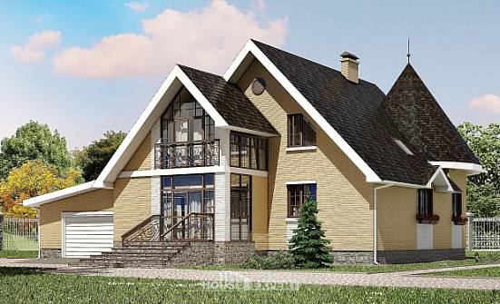 250-001-Л Проект двухэтажного дома мансардой, гараж, простой домик из бризолита Майкоп | Проекты домов от House Expert