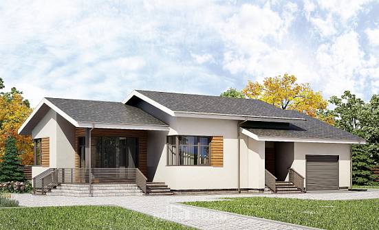 135-002-П Проект одноэтажного дома и гаражом, небольшой загородный дом из керамзитобетонных блоков Майкоп | Проекты домов от House Expert