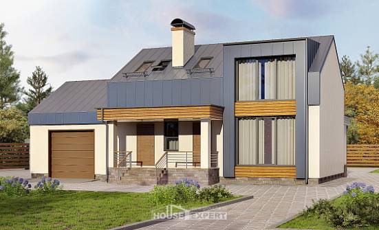 150-015-П Проект двухэтажного дома с мансардным этажом и гаражом, классический дом из блока Майкоп | Проекты домов от House Expert