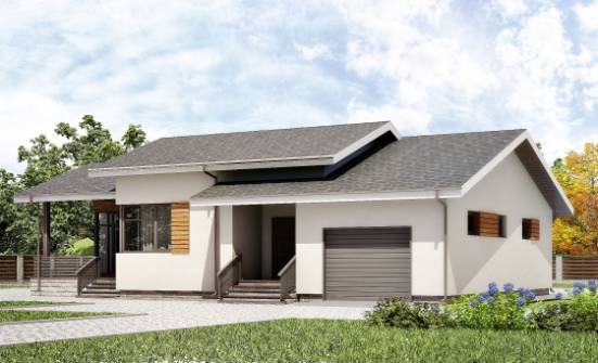 135-002-П Проект одноэтажного дома и гаражом, небольшой загородный дом из керамзитобетонных блоков Майкоп | Проекты одноэтажных домов от House Expert
