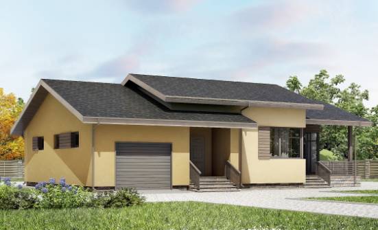 135-002-Л Проект одноэтажного дома и гаражом, небольшой дом из блока Майкоп | Проекты одноэтажных домов от House Expert