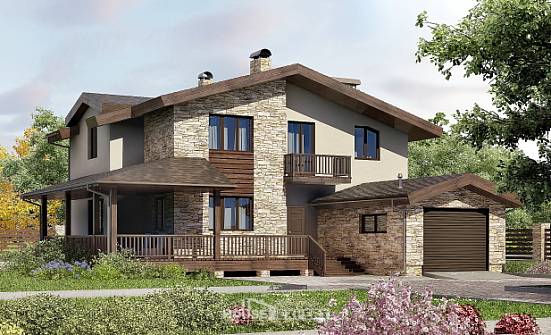 220-001-Л Проект двухэтажного дома с мансардой и гаражом, простой домик из арболита Майкоп | Проекты домов от House Expert