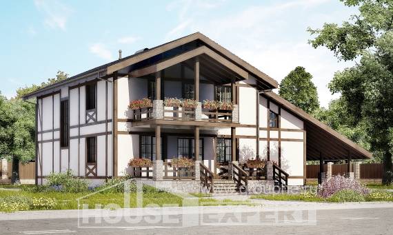 250-002-Л Проект двухэтажного дома мансардой и гаражом, современный загородный дом из кирпича Майкоп, House Expert