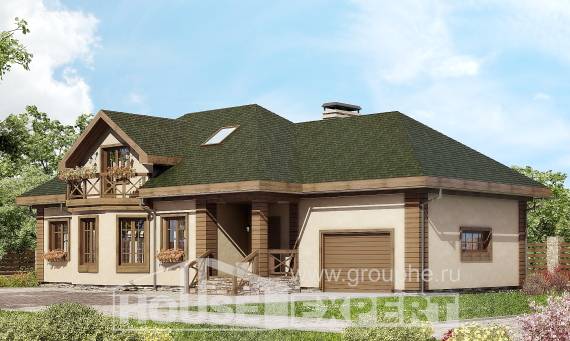 180-010-П Проект двухэтажного дома с мансардой и гаражом, современный дом из арболита Майкоп, House Expert