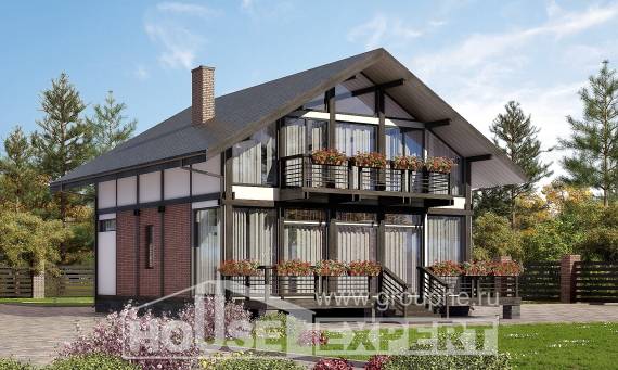 170-007-П Проект двухэтажного дома с мансардой, красивый коттедж из дерева Майкоп, House Expert