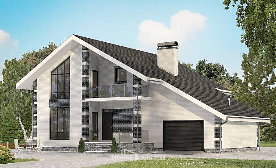 180-001-П Проект двухэтажного дома с мансардой и гаражом, бюджетный коттедж из керамзитобетонных блоков, Майкоп