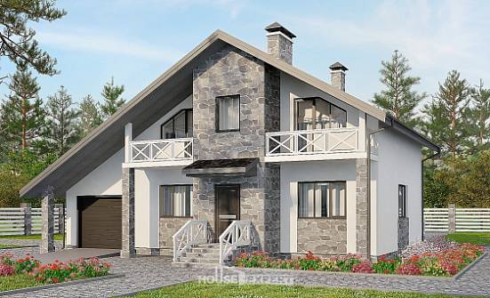 180-017-Л Проект двухэтажного дома с мансардой, гараж, современный дом из бризолита Майкоп | Проекты домов от House Expert
