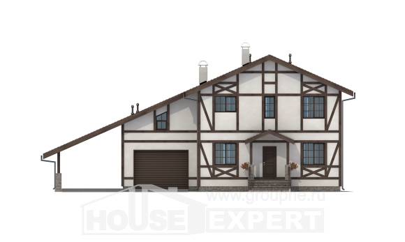 250-002-Л Проект двухэтажного дома мансардой, гараж, простой коттедж из кирпича Майкоп, House Expert
