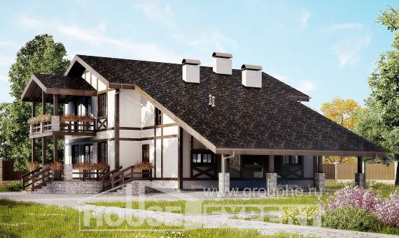 250-002-Л Проект двухэтажного дома мансардой и гаражом, классический загородный дом из кирпича Майкоп, House Expert
